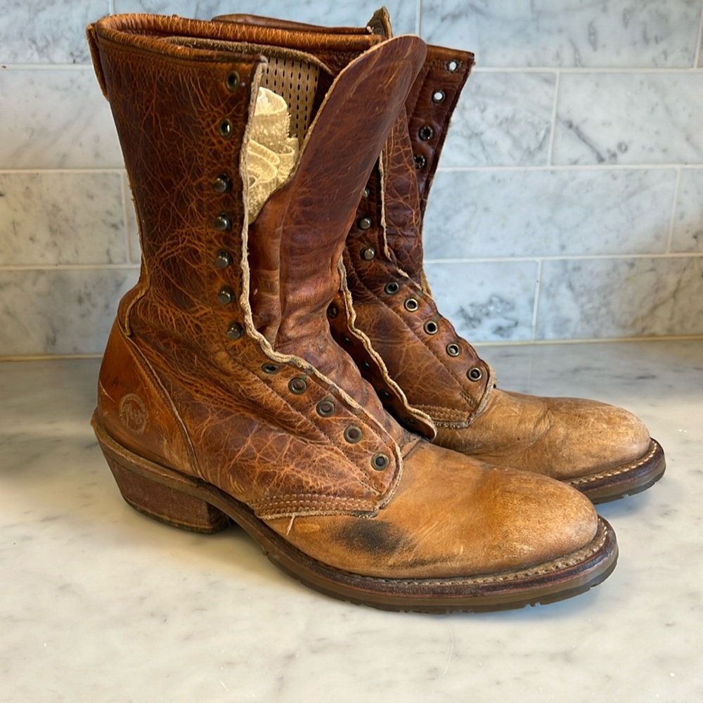 Vintage Double H 9627 Mens Packer Lacer Logger Tall Work Boots Size 8.5 D USA